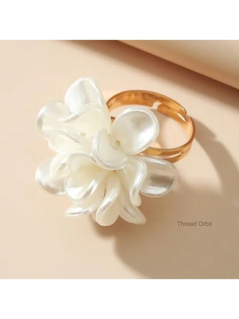 Acrylic Petal Flower Open Adjustable Ring Dainty Statement Floral